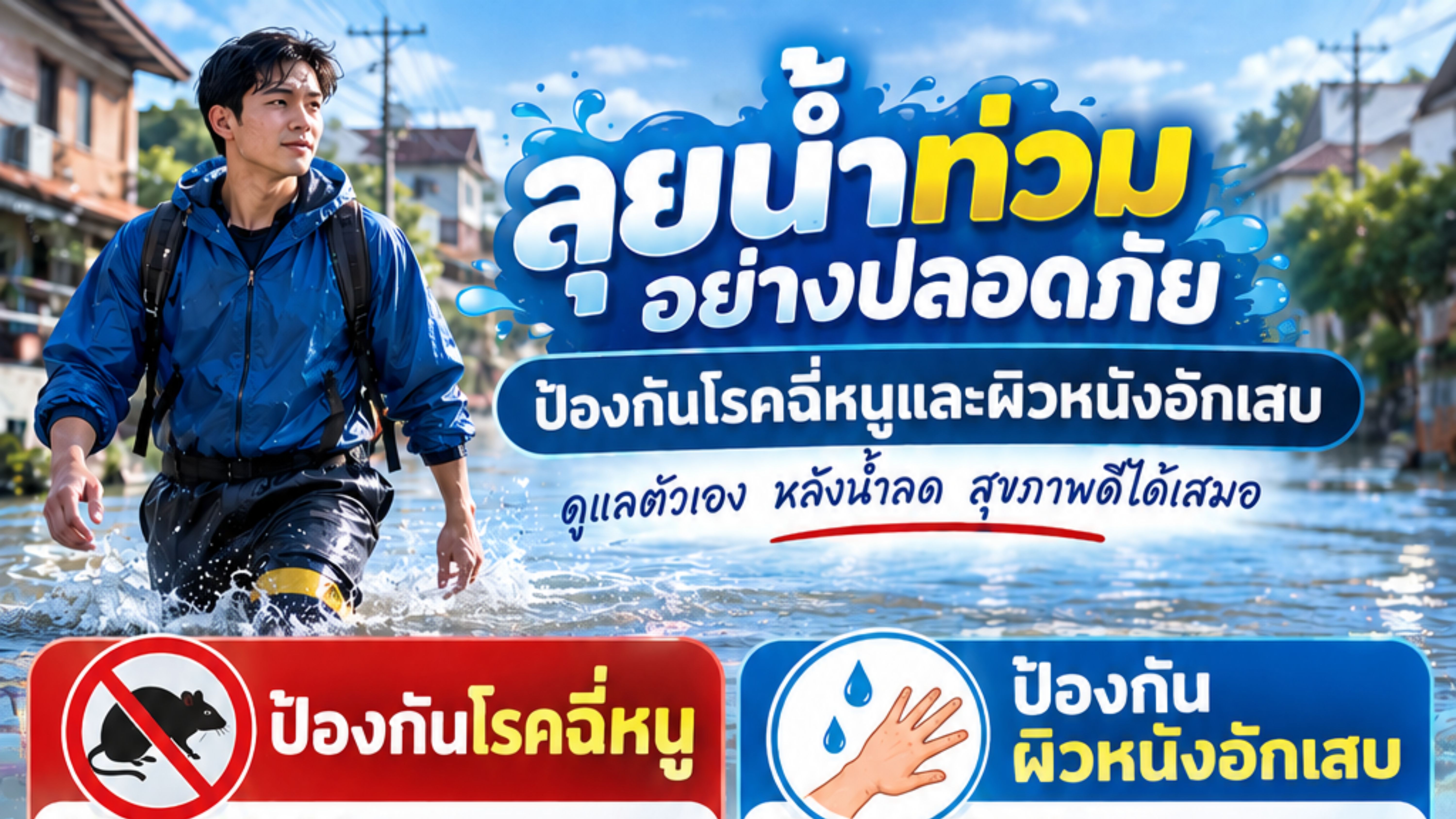 ลุยน้ำท่วมอย่างปลอดภัย ป้องกันโรคฉี่หนูและผิวหนังอักเสบ